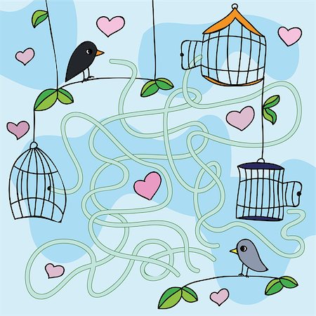 simsearch:400-08973723,k - Maze game -Vector illustration with funny birds - find the right way Foto de stock - Royalty-Free Super Valor e Assinatura, Número: 400-08405576