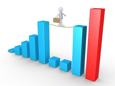 simsearch:400-08113384,k - Businessman is walking on a rope connected on two columns of a graphic chart Photographie de stock - Aubaine LD & Abonnement, Code: 400-08405632