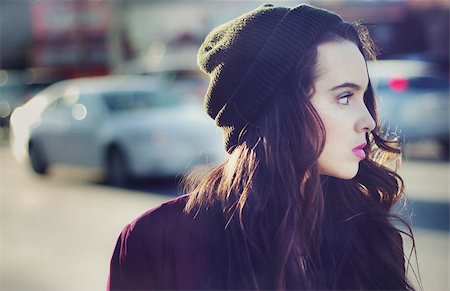 depressed woman in the street - Stock image portrait of urban teen walking outdoors with a blank stare Stock Photo - Budget Royalty-Free & Subscription, Code: 400-08405652