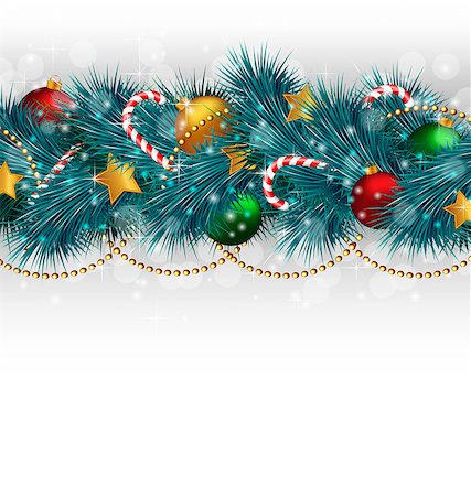 simsearch:400-06421347,k - Blue Christmas tree branches with balls, candy canes, chains and stars on grayscale background Stockbilder - Microstock & Abonnement, Bildnummer: 400-08406046