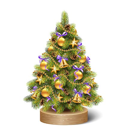 Festive Decoration Christmas Tree Pine on Wooden Stand Isolated on White Background Fotografie stock - Microstock e Abbonamento, Codice: 400-08406049