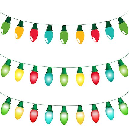 Multicolored led Christmas lights garlands in flat, gradient and mesh styles isolated on white background Fotografie stock - Microstock e Abbonamento, Codice: 400-08406041