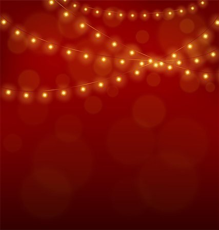 Golden led Christmas lights garlands on red background Fotografie stock - Microstock e Abbonamento, Codice: 400-08406042
