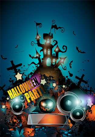 simsearch:400-09052600,k - Halloween Night Event Flyer Party template with Space for text. Ideal For Horror themed parties, Clubs Posters, Music events and Discotheque flyers. Stock Photo - Budget Royalty-Free & Subscription, Code: 400-08406225