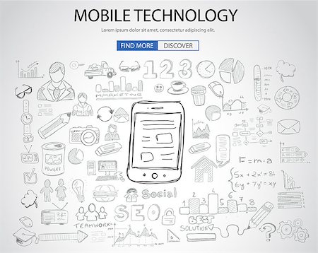 digital experience - Mobile technology concept with Doodle design style :physics solution, re-engineering, parts design.Modern style illustration for web banners, brochure and flyers. Photographie de stock - Aubaine LD & Abonnement, Code: 400-08406269