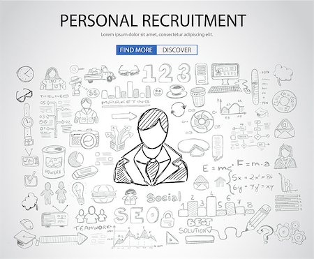 Personal recruitment concept  with Doodle design style :people inteview, skill testing, clear selection. Modern style illustration for web banners, brochure and flyers. Stock Photo - Budget Royalty-Free & Subscription, Code: 400-08406273
