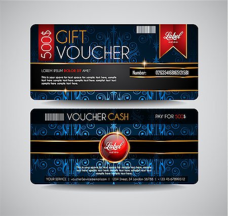 simsearch:400-07332875,k - Voucher Gift Card layout template for your promotional design, tickets template, printed gift cards.. Space and fields for text, front and back provided. Stock Photo - Budget Royalty-Free & Subscription, Code: 400-08406282