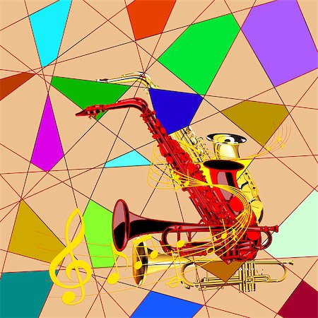 simsearch:400-09095300,k - Vector saxophone and trumpet in the style of avant-garde Stock Photo - Budget Royalty-Free & Subscription, Code: 400-08406402