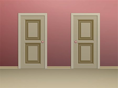 simsearch:400-08284488,k - Two beige paneled doors in a room with red walls Stock Photo - Budget Royalty-Free & Subscription, Code: 400-08406461