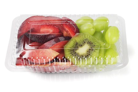 Mixed Cut Fruits in Plastic Box on White Background Stock Photo - Budget Royalty-Free & Subscription, Code: 400-08406523