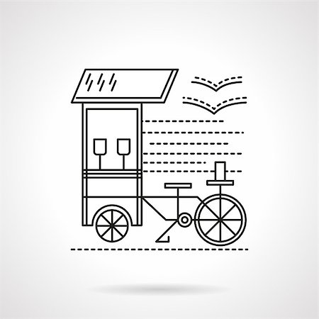 fast food city - Mobile coffee shop. Street trade. Bicycle with awning. Flat black line style vector icon. Single web design element for mobile app or website. Stock Photo - Budget Royalty-Free & Subscription, Code: 400-08406563