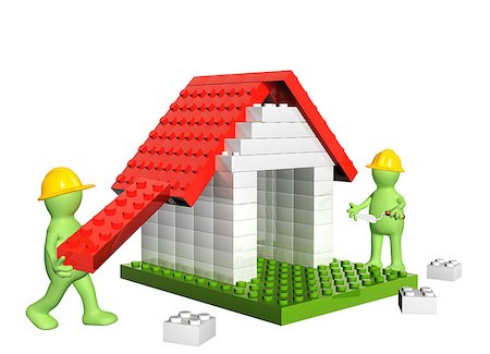 simsearch:400-05341943,k - Two builders and house from 3d plastic toy blocks. Isolated on white background Foto de stock - Super Valor sin royalties y Suscripción, Código: 400-08406797