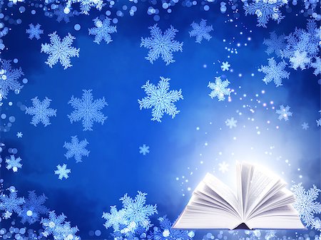 snow writing - Horizontal Christmas background of blue color with magic book and snowflakes Stock Photo - Budget Royalty-Free & Subscription, Code: 400-08406799