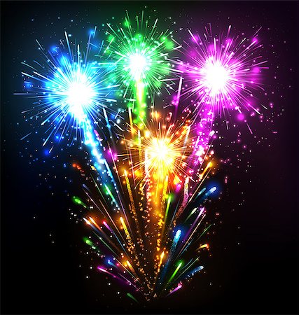 simsearch:400-08406927,k - Festive Firework Salute Burst on Black Background Stockbilder - Microstock & Abonnement, Bildnummer: 400-08407150