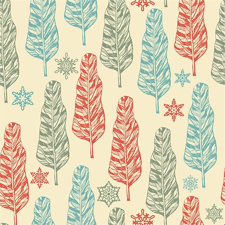 drawn images of maple leaves - Vector Seamless Pattern with doodle hand drawn trees and snowflakes, seamless pattern in swatch menu Stock Photo - Budget Royalty-Free & Subscription, Code: 400-08407182