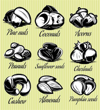 simsearch:400-07224405,k - set of symbols patterns of different seeds, nuts, fruits Photographie de stock - Aubaine LD & Abonnement, Code: 400-08407258