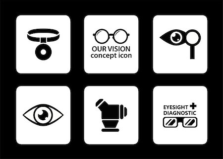 eye laser beam - set of six isolated optician icons on black background Foto de stock - Super Valor sin royalties y Suscripción, Código: 400-08407302