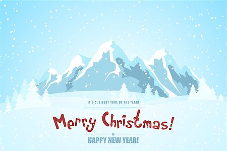 Merry Christmas Landscape with Firtrees, Mountains and Snow Stock Photo - Budget Royalty-Free & Subscription, Code: 400-08407322
