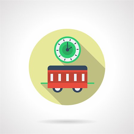 reception area - Green clock and red festive train. Meeting the new year on the way. Winter travel. Flat round vector icon. Single web design element for mobile app or website. Photographie de stock - Aubaine LD & Abonnement, Code: 400-08407430