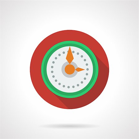 New Year eve accessory. Wall clock to countdown of passing year. Red round flat color vector icon with long shadow. Single web design element for mobile app or website. Stock Photo - Budget Royalty-Free & Subscription, Code: 400-08407446