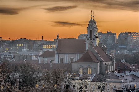 simsearch:862-03367195,k - Vilnius, capital city Lithuania:  Aerial view of Church of St. Catherine, Sventos Kotrynos baznycia, in the sunset Stock Photo - Budget Royalty-Free & Subscription, Code: 400-08407532