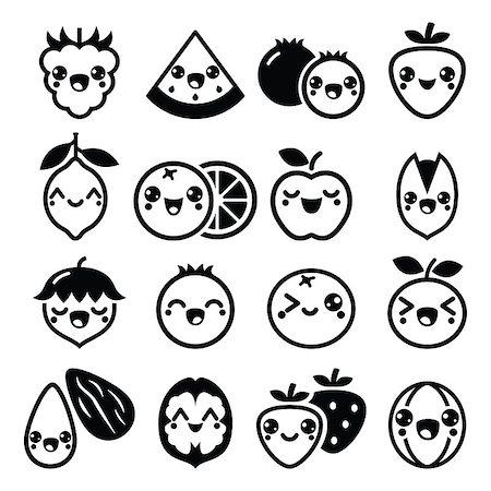 Vector icons set of Japanese Kawaii in black isolated on white Stock Photo - Budget Royalty-Free & Subscription, Code: 400-08407585