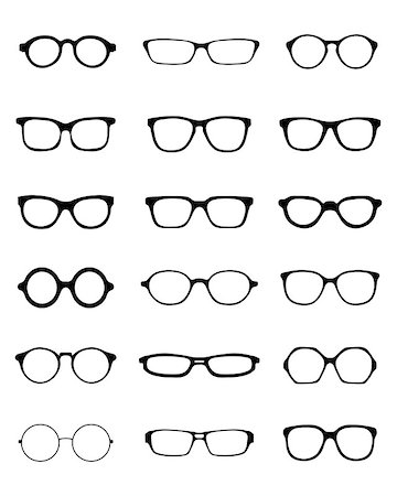 simsearch:400-07570271,k - Black silhouettes of fifteen different eyeglasses, vector Fotografie stock - Microstock e Abbonamento, Codice: 400-08407689