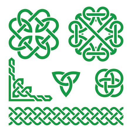 Vector set of traditional Celtic symbols, knots, braids in green isolated on white Stock Photo - Budget Royalty-Free & Subscription, Code: 400-08407924