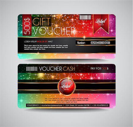 simsearch:400-07332875,k - Voucher Gift Card layout template for your promotional design, tickets template, printed gift cards.. Space and fields for text, front and back provided. Stock Photo - Budget Royalty-Free & Subscription, Code: 400-08407955