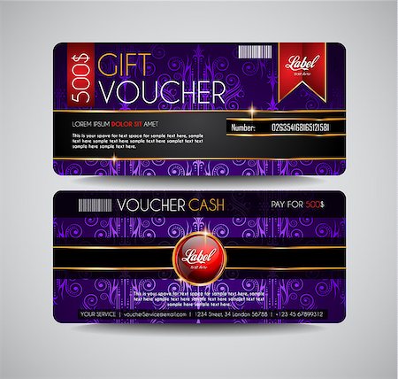 simsearch:400-07332875,k - Voucher Gift Card layout template for your promotional design, tickets template, printed gift cards.. Space and fields for text, front and back provided. Stock Photo - Budget Royalty-Free & Subscription, Code: 400-08407957