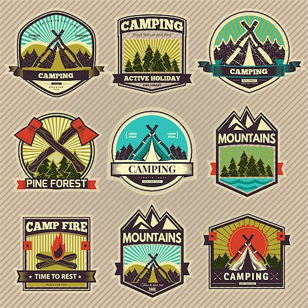 Retro vector vintage camp label and logo graphics. Camping outdoor, adventure and explorer. Simple and nice design. Travel and Exploration the world Foto de stock - Royalty-Free Super Valor e Assinatura, Número: 400-08408064