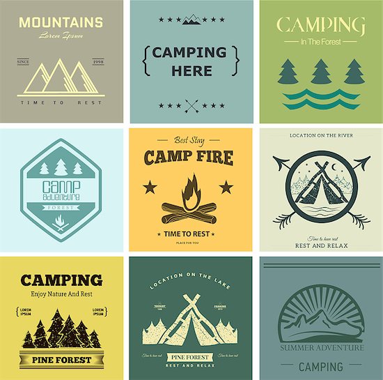 Retro vector vintage camp label and logo graphics. Camping outdoor, adventure and explorer. Simple and nice design. Travel and Exploration the world Photographie de stock - Libre de Droits (LD), Artiste: Lubaska, Le code de l’image : 400-08408066