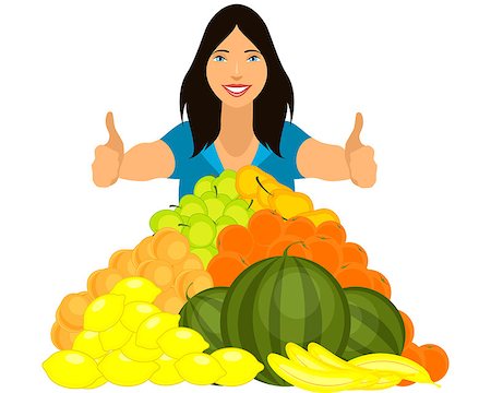 pretty women eating banana - Vector illustration of a healthy girl with fruits pyramid Photographie de stock - Aubaine LD & Abonnement, Code: 400-08408333