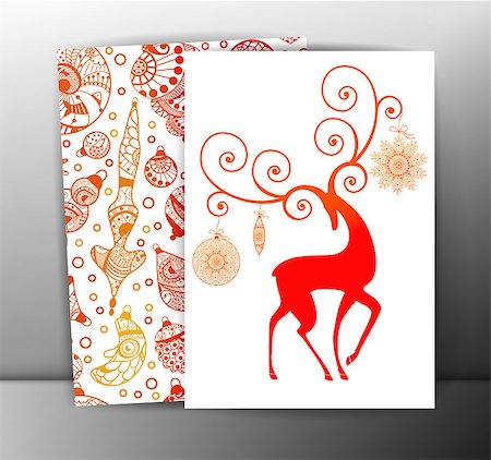 simsearch:400-05165579,k - Christmas cards or backgrounds with deer and decorations. Vector, EPS10. Stock Photo - Budget Royalty-Free & Subscription, Code: 400-08408395