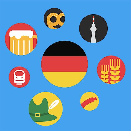 Vector illustration of germany round flat icon set isolated Stock Photo - Budget Royalty-Free & Subscription, Code: 400-08408405