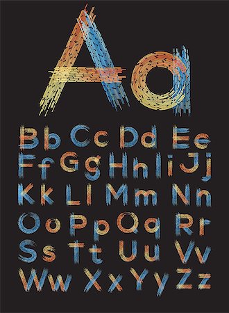 simsearch:400-04394635,k - English alphabet. Uppercase and lowercase letters with  multi-coloured shading on a black background. Vector illustration. Foto de stock - Royalty-Free Super Valor e Assinatura, Número: 400-08408406