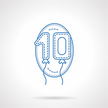 Anniversary decorations. Numbers balloons 1 and 0 or ten 10 in a single frame. Party and festival accessories. Blue flat line style vector icon. Design element for website, mobile app, business. Fotografie stock - Microstock e Abbonamento, Codice: 400-08408446