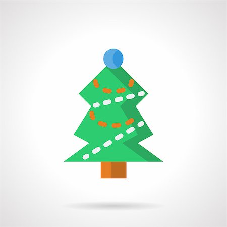 simsearch:400-08413509,k - Christmas tree with paper garland decorations. Merry Xmas and Happy New Year party and celebrations. Flat color style vector icon. Design element for website, mobile app, business. Foto de stock - Super Valor sin royalties y Suscripción, Código: 400-08408442
