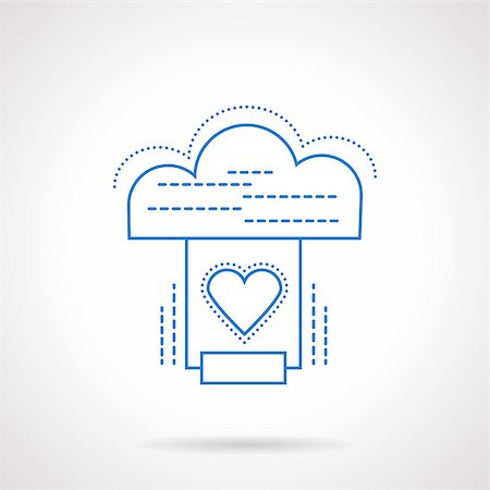 simsearch:400-08967515,k - Multimedia, memory and information transfer. Cloud services with heart sign. Blue flat line style vector icon. Design element for website, mobile app, business. Stock Photo - Budget Royalty-Free & Subscription, Code: 400-08408455