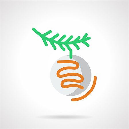 Green pine branch and white Christmas bauble with orange decor. Christmas traditional decorations. Simple flat color line vector icon. Single web design element for mobile app or website. Stock Photo - Budget Royalty-Free & Subscription, Code: 400-08408456