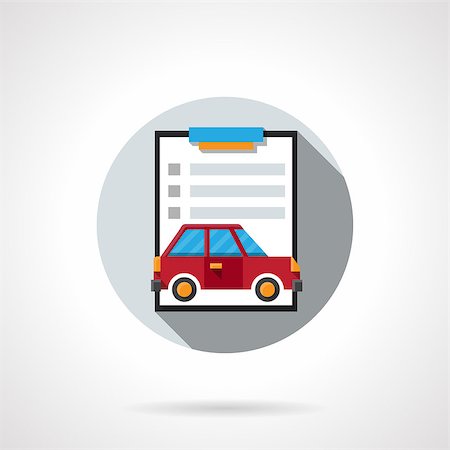 simsearch:400-04796133,k - Clipboard with document and red automobile. Car insurance agreement, vehicles insurance. Round flat color vector icon. Design element for website, mobile app, business. Stock Photo - Budget Royalty-Free & Subscription, Code: 400-08408462