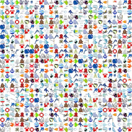 Childish tile-able seamless vector background about marigenous, thalassian objects. Stock Photo - Budget Royalty-Free & Subscription, Code: 400-08408580