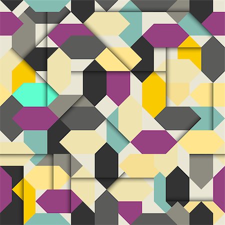 Vector seamless geometric pattern with polygonal elements, sharp retro colors Photographie de stock - Aubaine LD & Abonnement, Code: 400-08408651