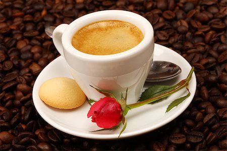 White cup of coffee with red rose Stock Photo - Budget Royalty-Free & Subscription, Code: 400-08408748