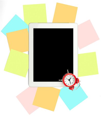 simsearch:400-04801462,k - Alarm clock with set of stickers and tablet on white Stock Photo - Budget Royalty-Free & Subscription, Code: 400-08408813