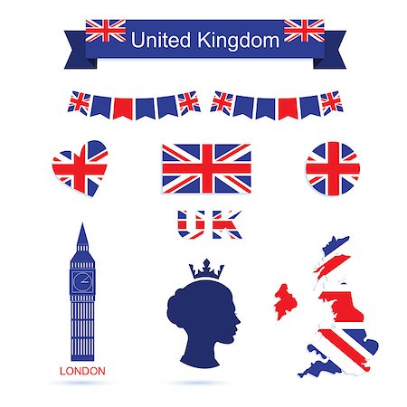 simsearch:400-06326700,k - United Kingdom symbols. UK flag and map icons set. Big ben icon. Queen icon Stock Photo - Budget Royalty-Free & Subscription, Code: 400-08408858