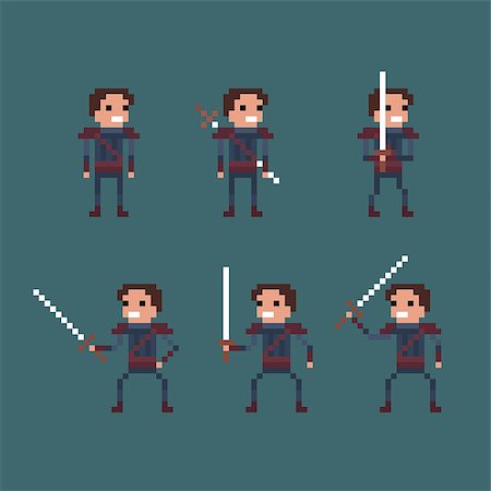 Vector pixel art fantasy kingdom swordsman warrior sprite isolated set Stock Photo - Budget Royalty-Free & Subscription, Code: 400-08408851