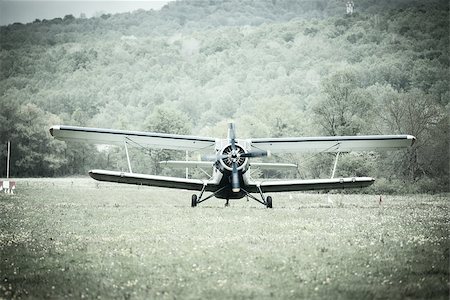 simsearch:841-03066297,k - Landing of the old retro plane on the meadow. Stock Photo - Budget Royalty-Free & Subscription, Code: 400-08408887