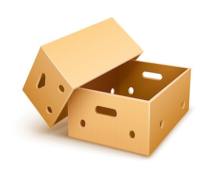 packing boxes in warehouse - Empty cardboard box tare for fruits transportation and keeping. Eps10 vector illustration. Isolated on white background Stock Photo - Budget Royalty-Free & Subscription, Code: 400-08408981