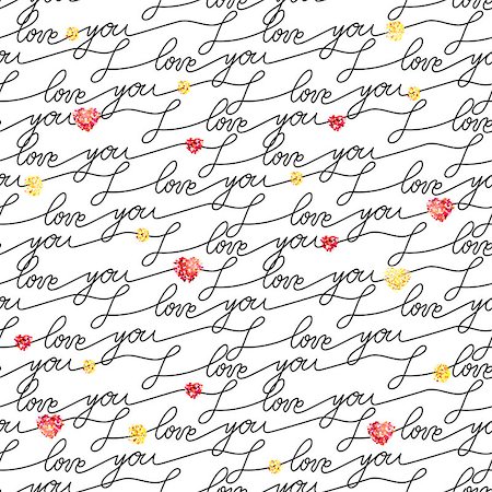 simsearch:400-08818102,k - I love you, hand lettering calligraphy. Seamless pattern Stock Photo - Budget Royalty-Free & Subscription, Code: 400-08409134